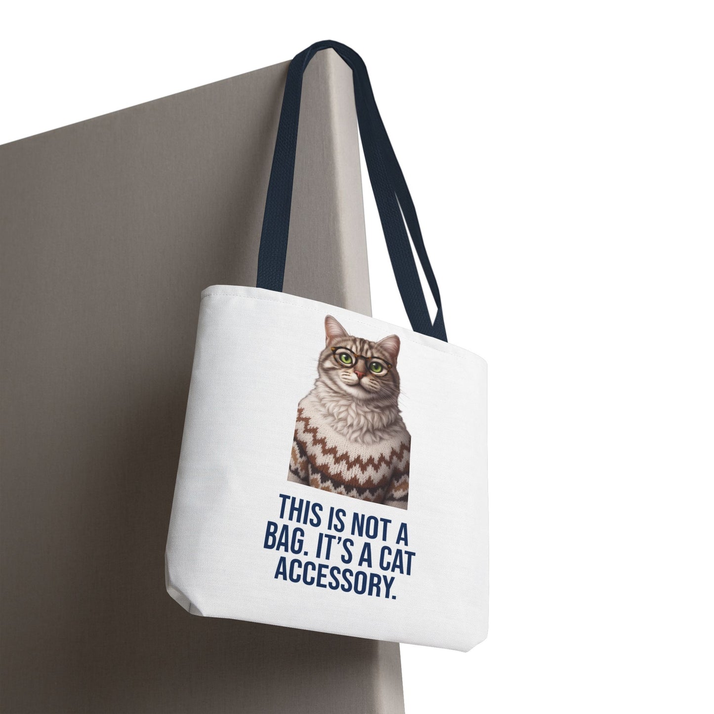 Tabby Cat with Glasses & Nordic Sweater Tote Bag — "This Is Not a Bag. It's a Cat Accessory"
