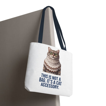 Tabby Cat with Glasses & Nordic Sweater Tote Bag — "This Is Not a Bag. It's a Cat Accessory"