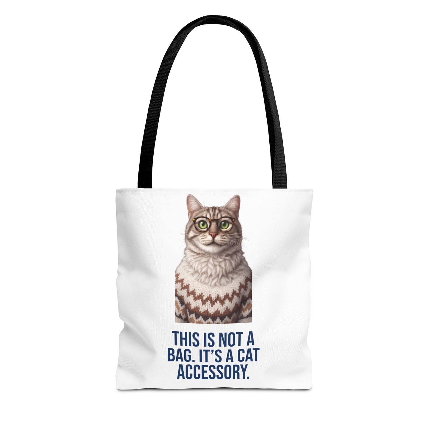 Tabby Cat with Glasses & Nordic Sweater Tote Bag — "This Is Not a Bag. It's a Cat Accessory"