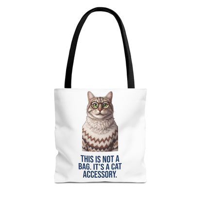 Tabby Cat with Glasses & Nordic Sweater Tote Bag — "This Is Not a Bag. It's a Cat Accessory"