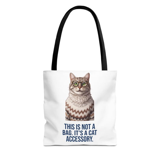 Tabby Cat with Glasses & Nordic Sweater Tote Bag — "This Is Not a Bag. It's a Cat Accessory"