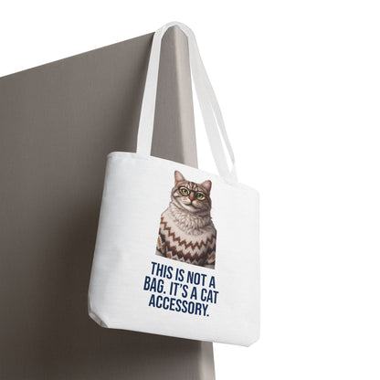 Tabby Cat with Glasses & Nordic Sweater Tote Bag — "This Is Not a Bag. It's a Cat Accessory"