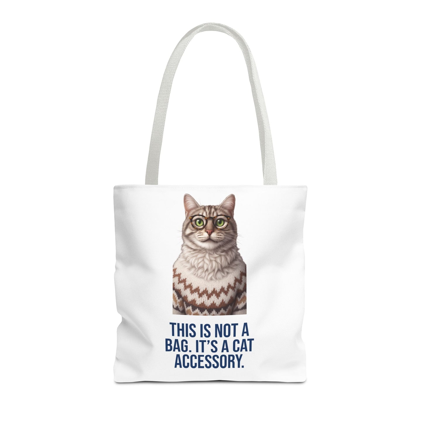Tabby Cat with Glasses & Nordic Sweater Tote Bag — "This Is Not a Bag. It's a Cat Accessory"