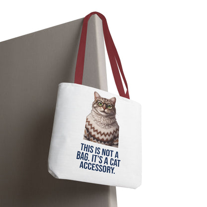 Tabby Cat with Glasses & Nordic Sweater Tote Bag — "This Is Not a Bag. It's a Cat Accessory"