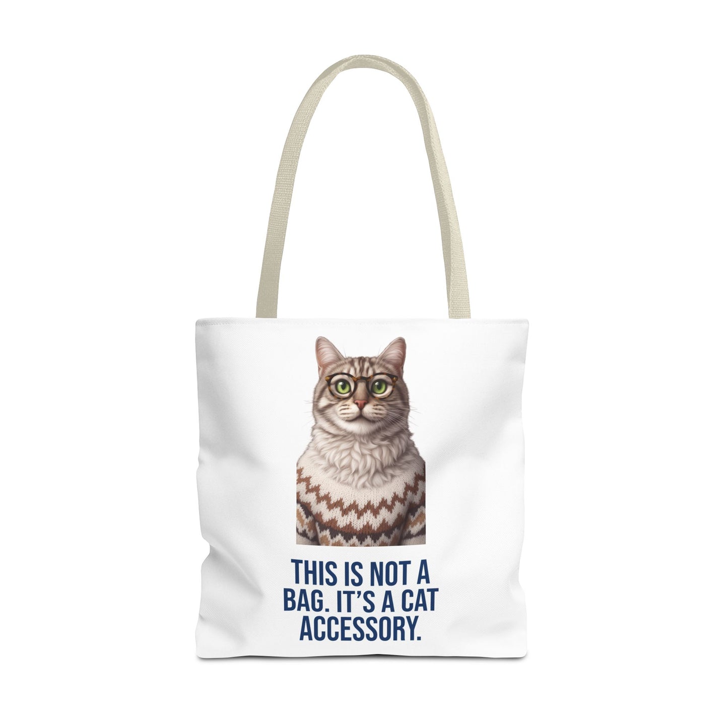 Tabby Cat with Glasses & Nordic Sweater Tote Bag — "This Is Not a Bag. It's a Cat Accessory"