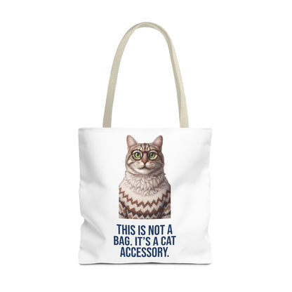 Tabby Cat with Glasses & Nordic Sweater Tote Bag — "This Is Not a Bag. It's a Cat Accessory"