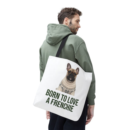 Born to Love a Frenchie Tote Bag — French Bulldog Nordic Sweater Design