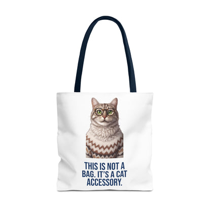 Tabby Cat with Glasses & Nordic Sweater Tote Bag — "This Is Not a Bag. It's a Cat Accessory"