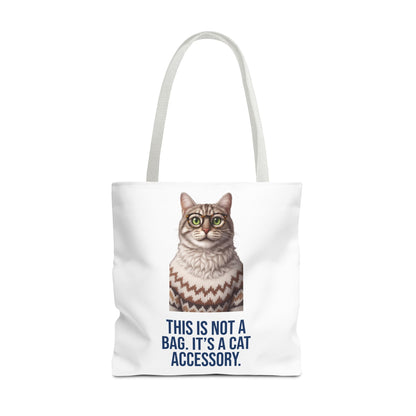 Tabby Cat with Glasses & Nordic Sweater Tote Bag — "This Is Not a Bag. It's a Cat Accessory"