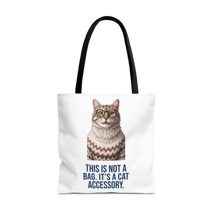 Tabby Cat with Glasses & Nordic Sweater Tote Bag — "This Is Not a Bag. It's a Cat Accessory"