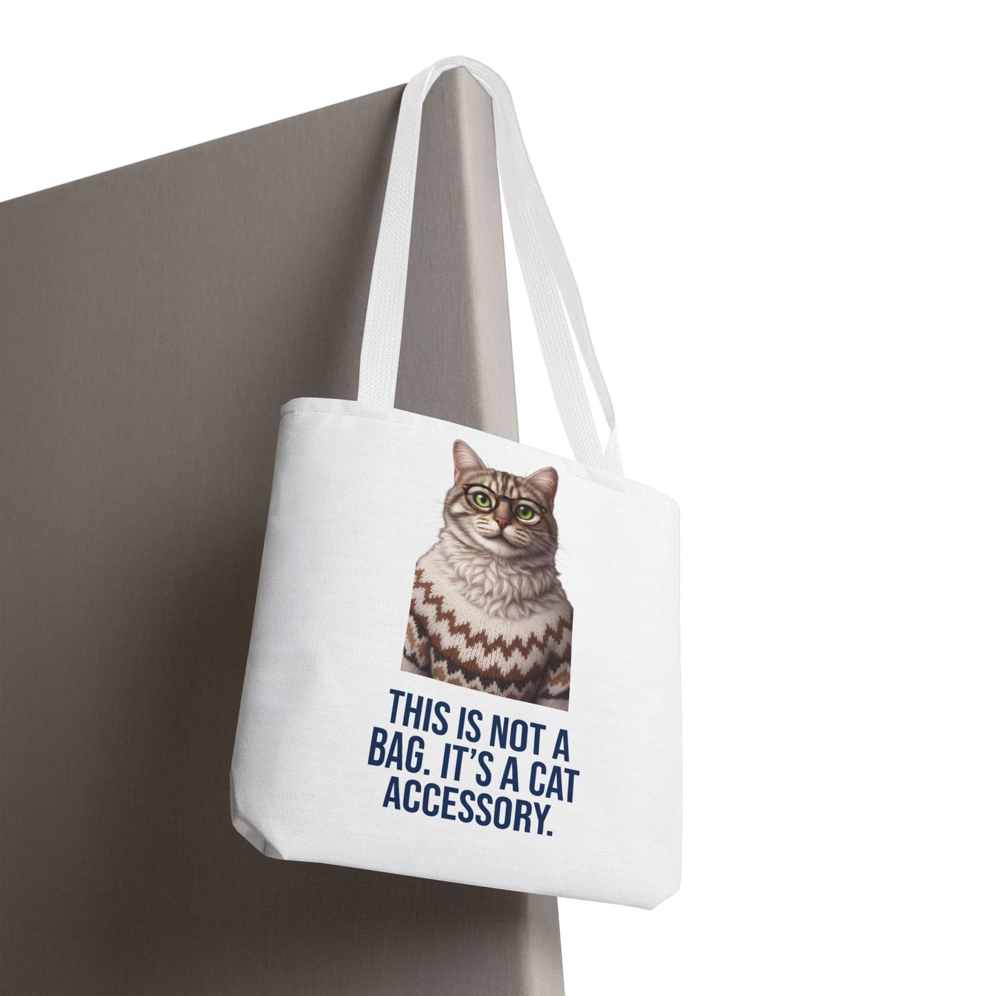 Tabby Cat with Glasses & Nordic Sweater Tote Bag — "This Is Not a Bag. It's a Cat Accessory"