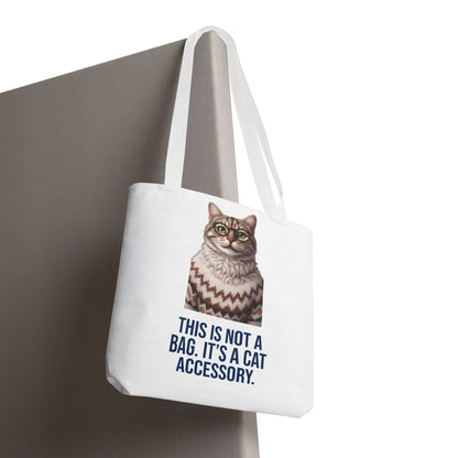 Tabby Cat with Glasses & Nordic Sweater Tote Bag — "This Is Not a Bag. It's a Cat Accessory"