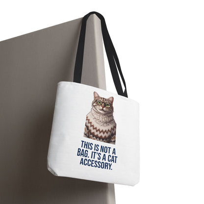 Tabby Cat with Glasses & Nordic Sweater Tote Bag — "This Is Not a Bag. It's a Cat Accessory"