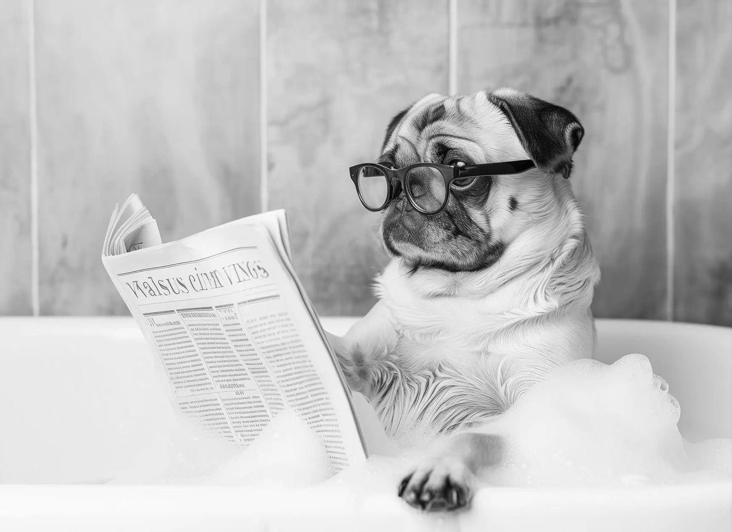 Funny Animal Tub Reading Newspaper Canvas Poster