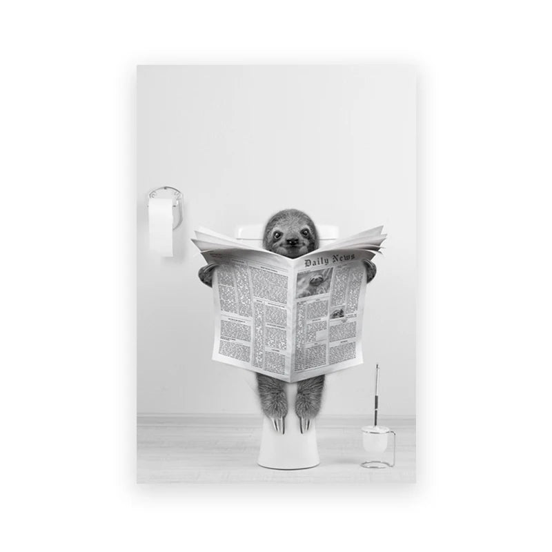 Dog Reading Newspaper Toilet Wall Art Canvas