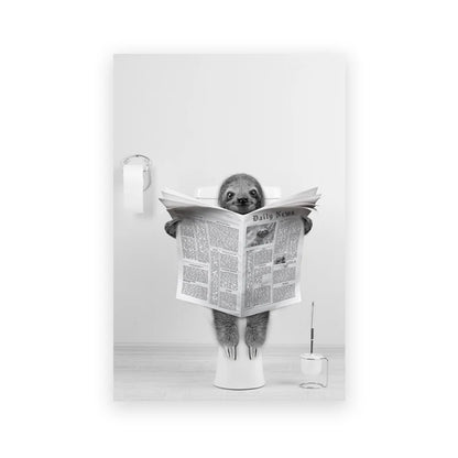 Dog Reading Newspaper Toilet Wall Art Canvas