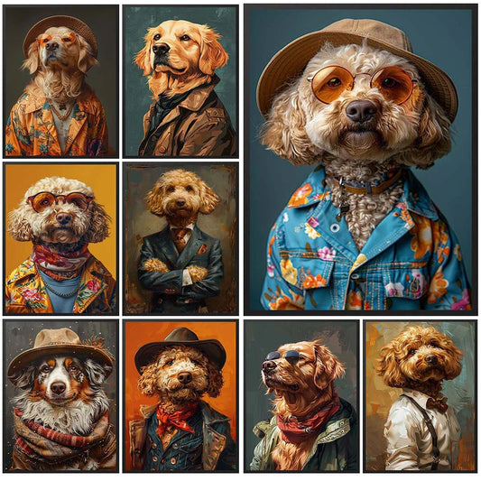 Cartoon Dog Portrait Suit Animals Prints Posters