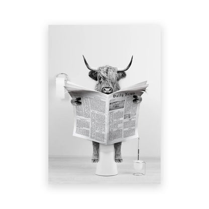 Dog Reading Newspaper Toilet Wall Art Canvas