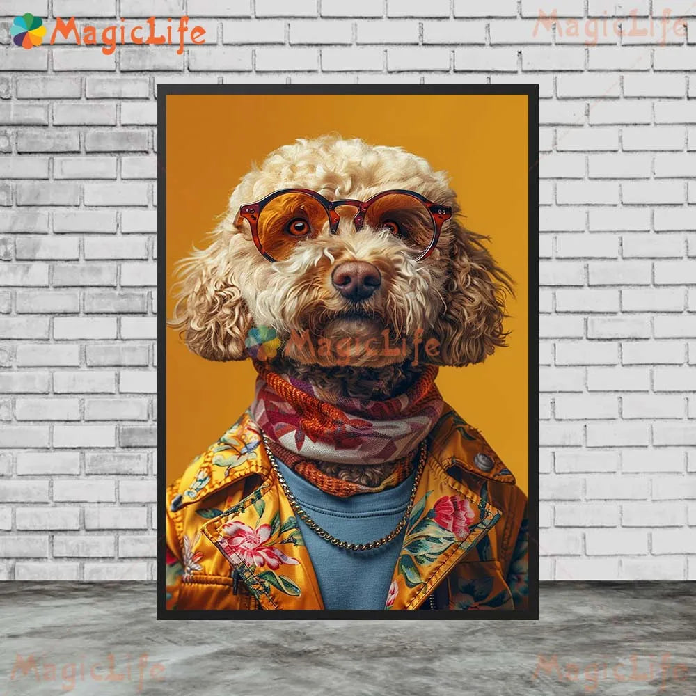 Cartoon Dog Portrait Suit Animals Prints Posters