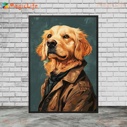 Cartoon Dog Portrait Suit Animals Prints Posters