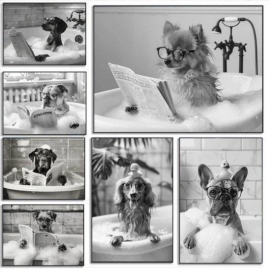 Funny Animal Tub Reading Newspaper Canvas Poster