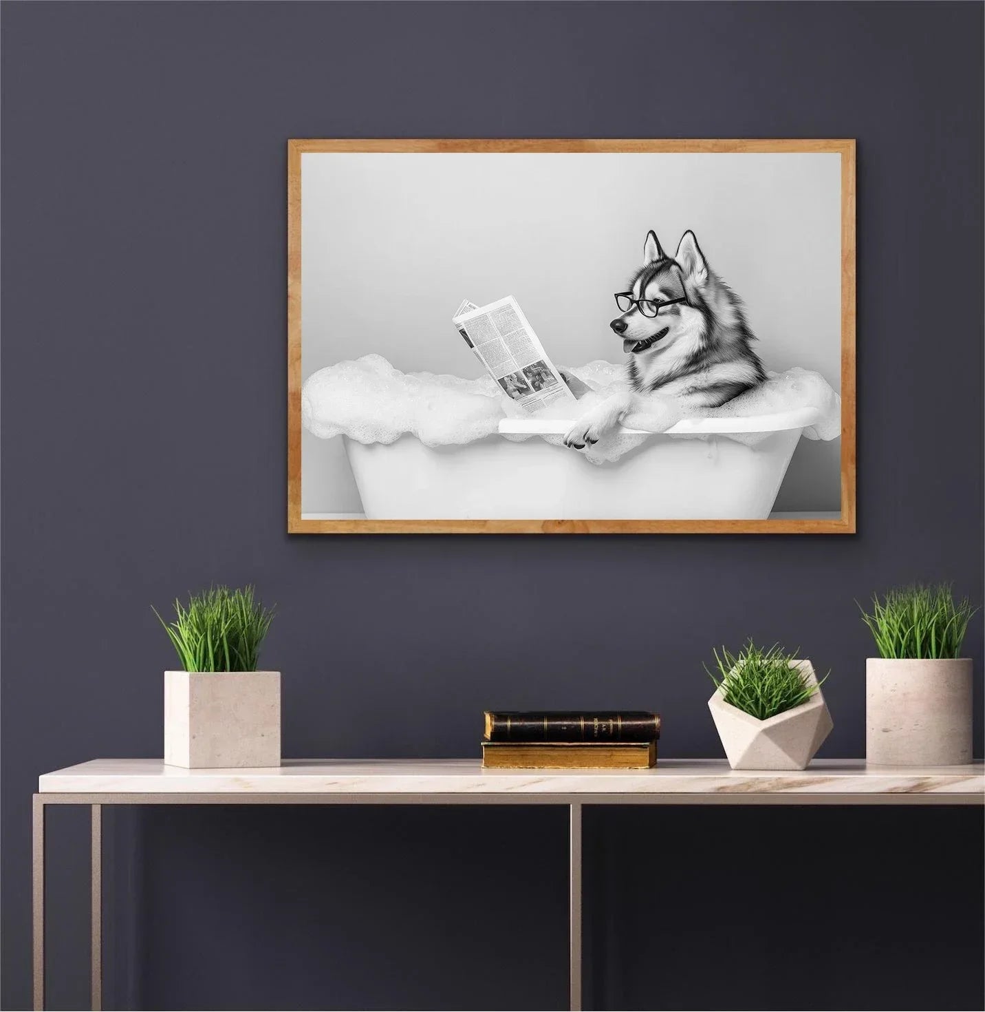 Funny Animal Tub Reading Newspaper Canvas Poster