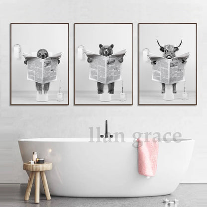 Dog Reading Newspaper Toilet Wall Art Canvas