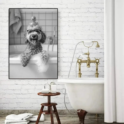 Funny Animal Tub Reading Newspaper Canvas Poster