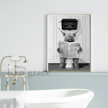 Dog Reading Newspaper Toilet Wall Art Canvas