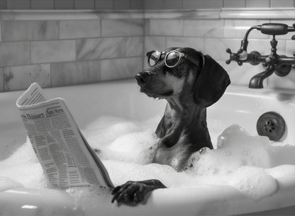 Funny Animal Tub Reading Newspaper Canvas Poster