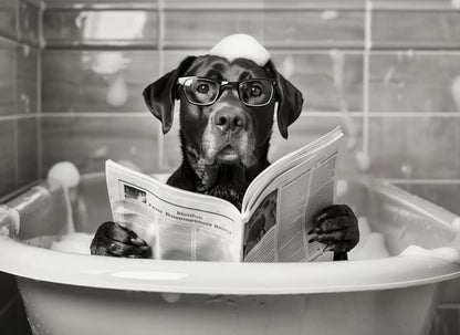 Funny Animal Tub Reading Newspaper Canvas Poster