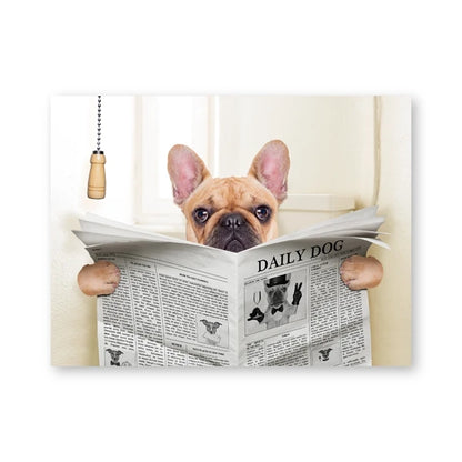 Dog Reading Newspaper Toilet Wall Art Canvas