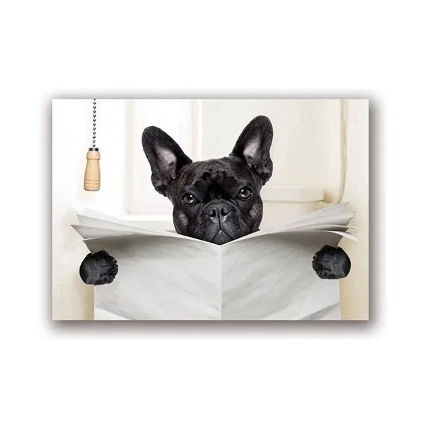 Dog Reading Newspaper Toilet Wall Art Canvas