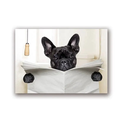 Dog Reading Newspaper Toilet Wall Art Canvas