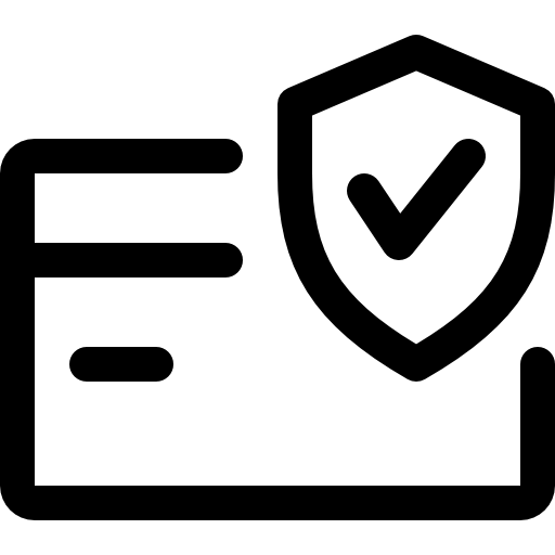 Black icon of a hand holding a shield with a check mark on a white background