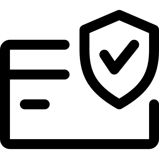 Black icon of a hand holding a shield with a check mark on a white background