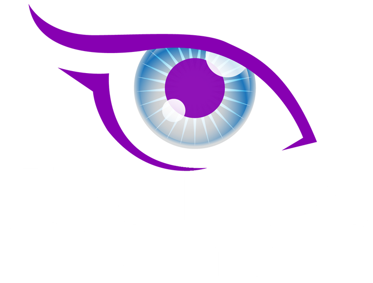 Purple eye icon on a white background