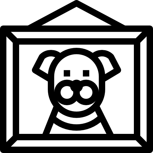 Black and white icon of a pig in a frame