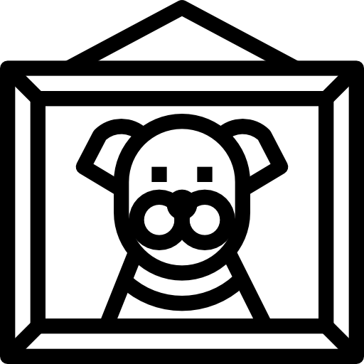 Black and white icon of a pig in a frame